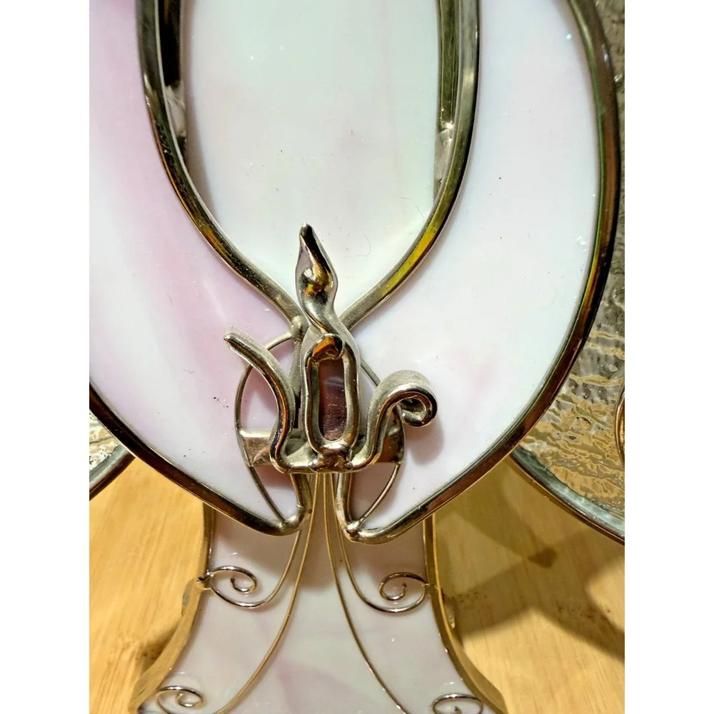 Vintage Stained Glass Angel Candle Holder White Pink Wings Handmade 10